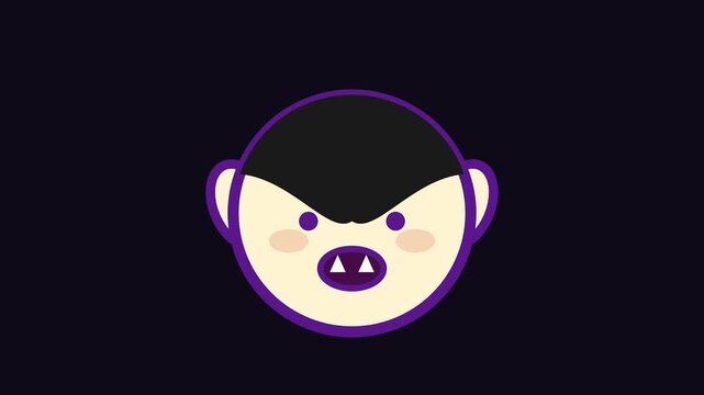 Cute Vector Illustration of a Playful Vampire Character with Fangs and Black Hair on a Dark Background
