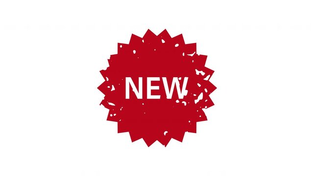 Red promotional stamp animation with jagged burst shape on a transparent background. Bold advertising seal mark with energetic badge design. Seamless animated icon. 4K video overlay isolated element.