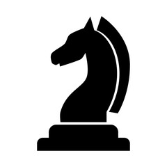 Solid black chess knight icon symbolizing strategy, tactics, intelligence, competition, strategic planning, and board game entertainment. © AZKCanvas