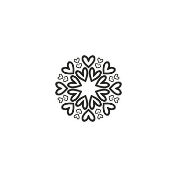 Mandala ilustrado original simple corazones Negro - PNG sin fondo - Transparente