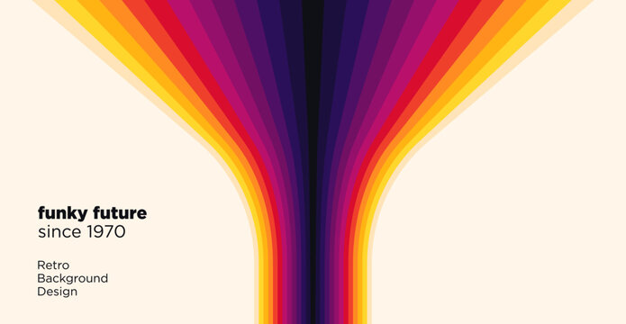 An abstract 1970s style background featuring colorful lines in a simple curved style. Vector illustration.