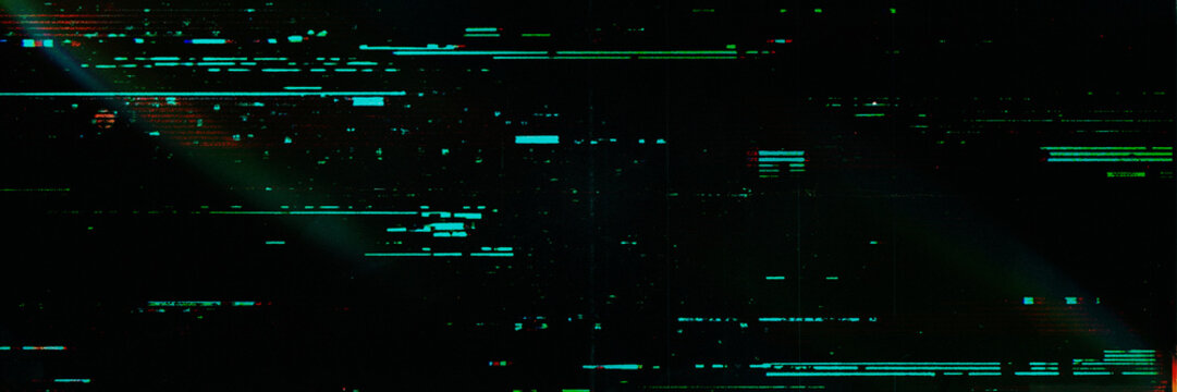 Glitch Texture with Cyberpunk Green and Cyan Noise Distortion Lines, Retro CRT Screen Scanlines and Analog TV Signal Error, Futuristic Sci-Fi Technology Background for Video Overlay and Graphic