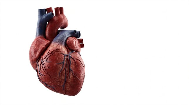 Realistic 3d rendering of human heart organ showing arteries and coronary vessels on clean white bac