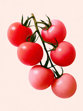 Fresh Red Tomatoes on Vine Against Soft Pink Background for Culinary and Marketing Use