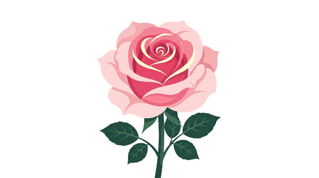 A pink rose flower is depicted as a flat color vector illustration