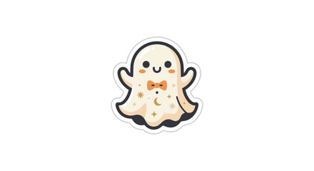 Fototapeta premium Decorative ghost sticker with bowtie and moon patterns.