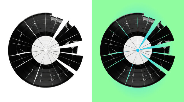 Abstract vinyl record with cracked segments