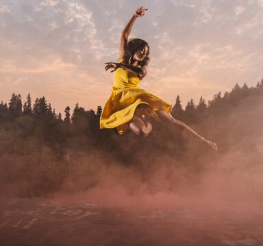 South Asian dancer jumping