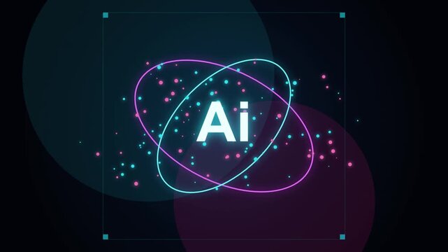 Ai Text Logo Animation Featuring Neon Glowing Orbital Rings and Floating Particle Effects on Black
