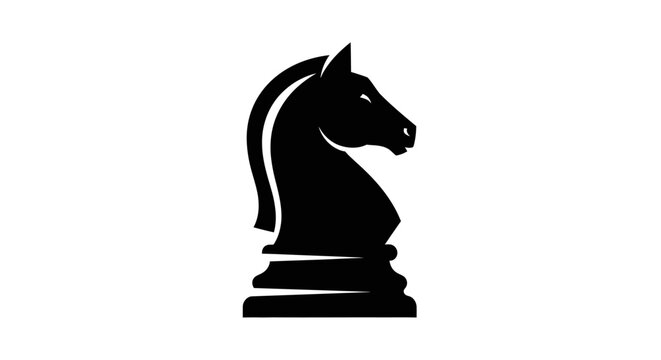 Black Knight Chess Piece Silhouette on White Background - Strategic Game Icon