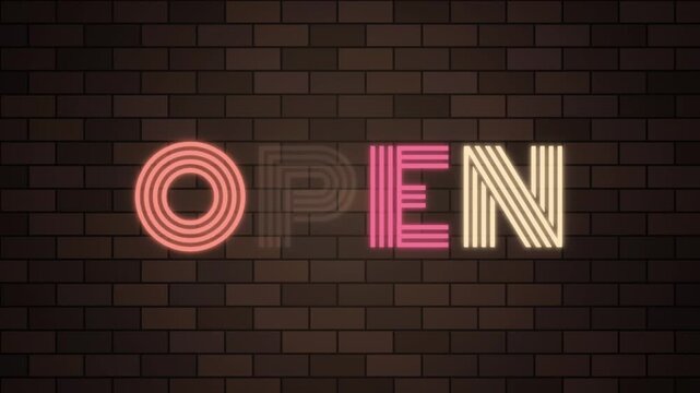 Open Neon Sign Loop on a Dark Brick Wall