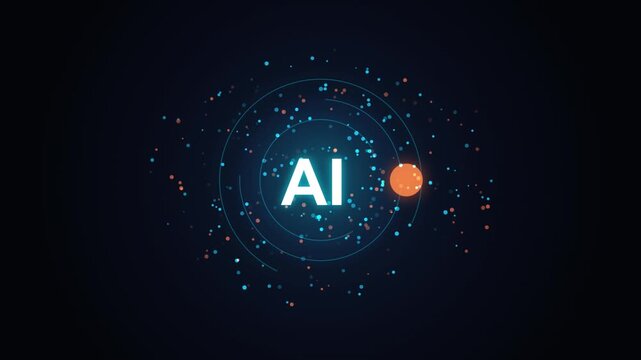 Artificial Intelligence Digital HUD Interface with Glowing Particles and Circular Data Nodes Animatio