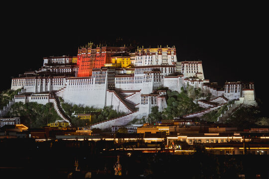 Potala Palace illuminated at night in lhasa, tibet