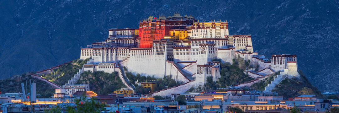 Potala palace at Dusk overlooking lhasa city in tibet