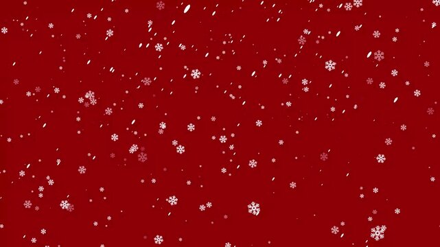 Snowflakes falling with bokeh effect and winter glitter shine layer on red background, slowly falling snow effect with falling snowflakes and snow ground, Shallow depth of field.4k video