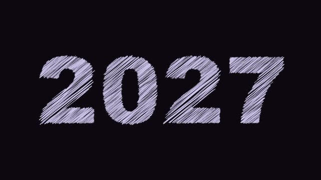 2027 pencil text calendar boiling on blackboard, Happy new year!