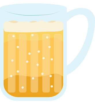 Vector illustration of a cold golden beer in a glass mug with white foam