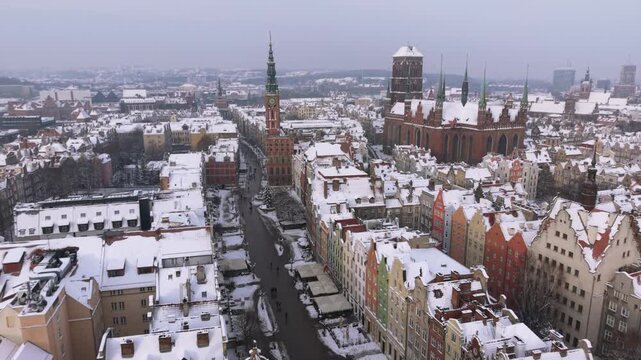 Aerial view of the beautiful main city in Gdansk at winter, Poland