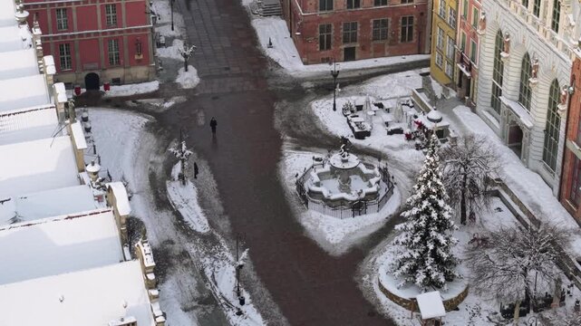 Aerial view of the beautiful main city in Gdansk at winter, Poland