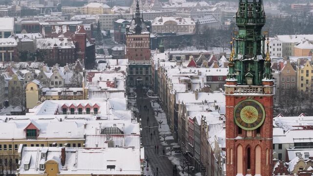 Aerial view of the beautiful main city in Gdansk at winter, Poland