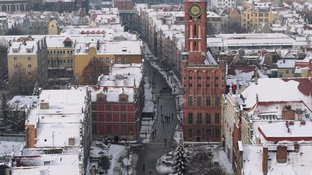 Aerial view of the beautiful main city in Gdansk at winter, Poland
