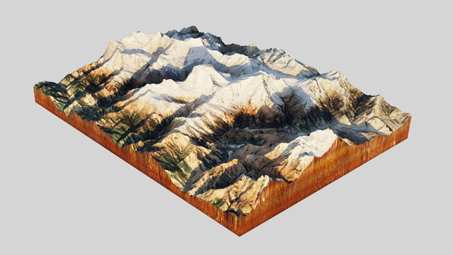3D Isometric Terrain Model of Dhaulagiri Peak, Isolated on Transparent Background