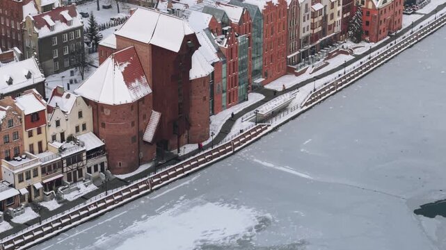 Aerial view of the beautiful main city in Gdansk at winter, Poland