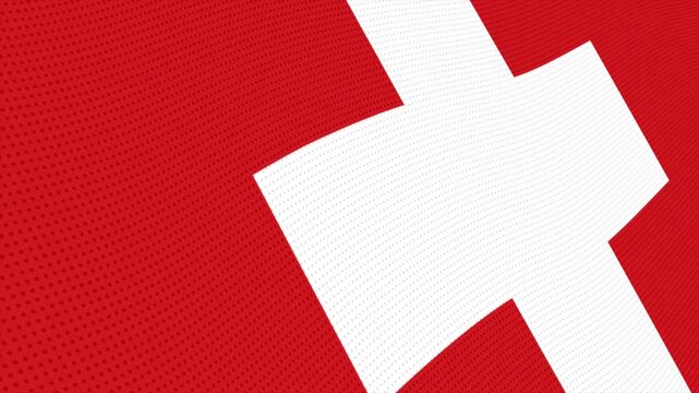Flag of Switzerland waving slowly in the foreground and moving upwards.