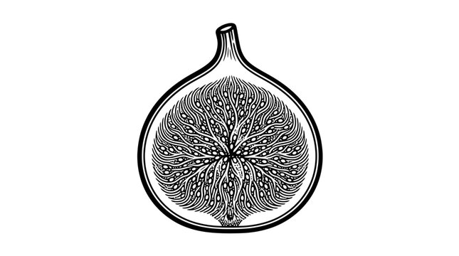Hand drawn fig fruit cross section engraving.