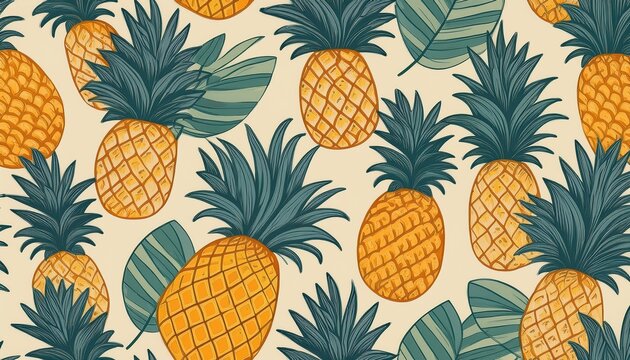 seamless pattern with cute pineapples hand drawn exotic fruit design perfect for textile wallpaper or nursery print