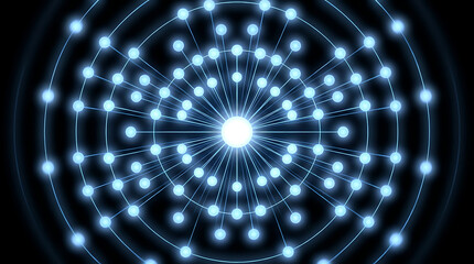 Fototapeta premium Radial network of glowing nodes around bright center