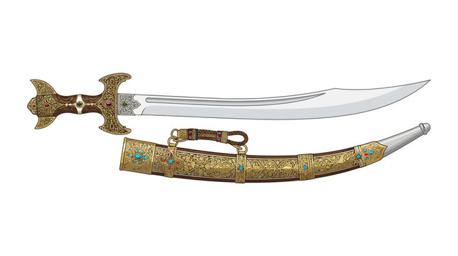antique dagger isolated on whiteTraditional_yataghan_blade_displ 