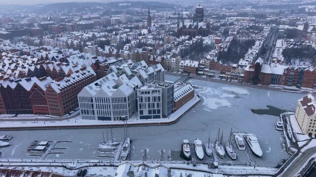 Aerial view of the beautiful main city in Gdansk at winter, Poland