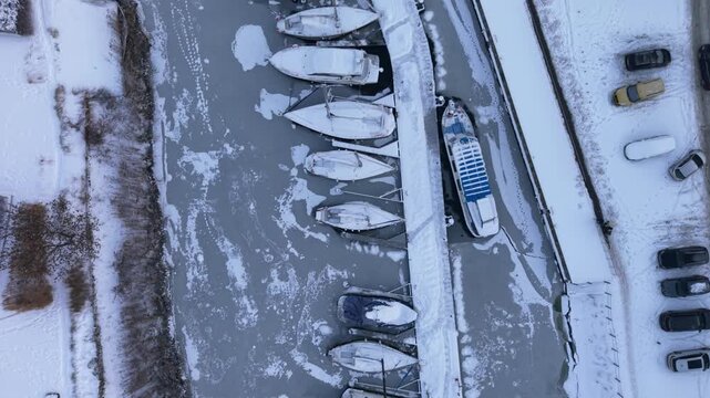 Aerial view of the beautiful main city in Gdansk at winter, Poland