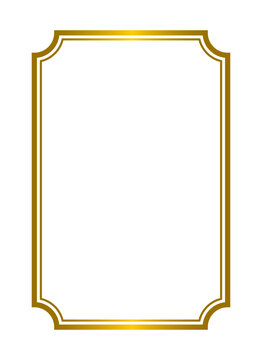 Vertical rectangular shiny gold frame for photograph, luxury designs, poster, mockups on PNG transparent background. Premium metal decorative golden gradient simple border frame. Vector illustration.
