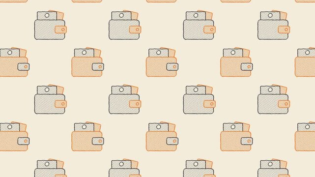 Wallet with cash and card pencil sketch seamless pattern background