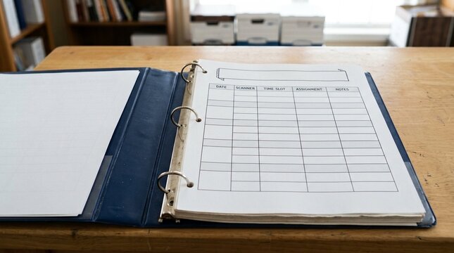 Volunteer Binder Open to Schedule Page, Organization Scheduling and Program Management