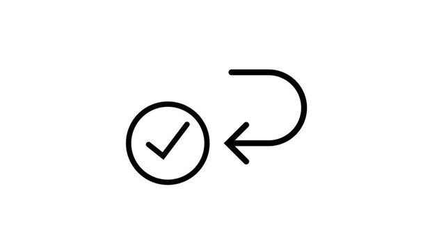 Return arrow with check mark motion graphic on white background animation video footage clip