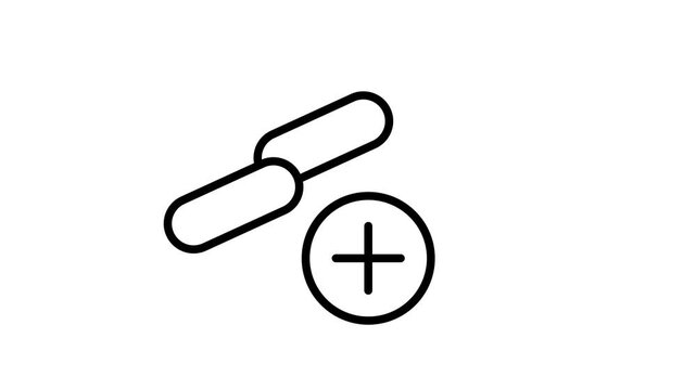 Link icon with plus sign appears and animates as a clickable button on white background