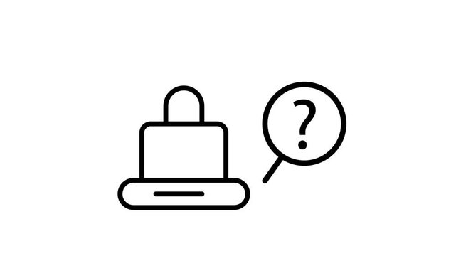 Password security concept animation with magnifying glass searching for question mark on white background