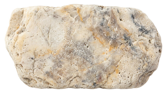 Polished quartzite boulder with gold quartz veins on white for landscape design.