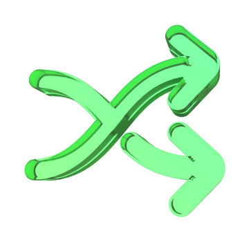 3D green glass shuffle crisscross arrows icon isolated on transparent background