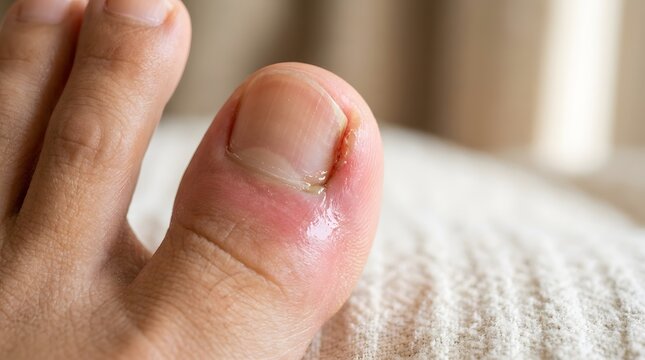 Macro View of Infected Ingrown Toenail with Painful Inflammation and Redness