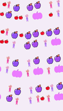Cartoon pattern of apples, pumpkins, and carrots