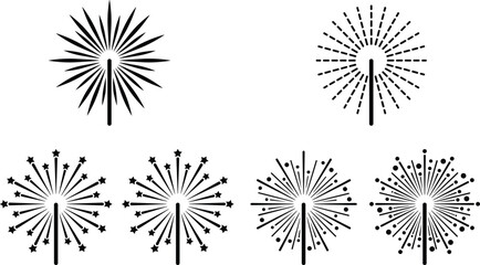 Obraz premium Sparkler icons set showing handheld fireworks with sparkling rays stars and glowing light burst effects.eps
