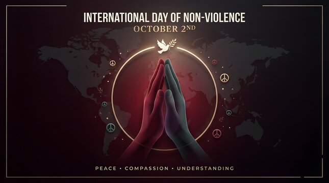 Praying hands and peace symbols illustrate international day of non violence