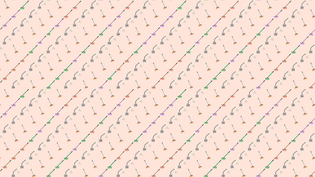 Repeating pattern of cleaning brooms and mops