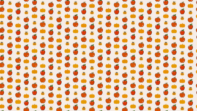 Seamless pattern of apples and pumpkins