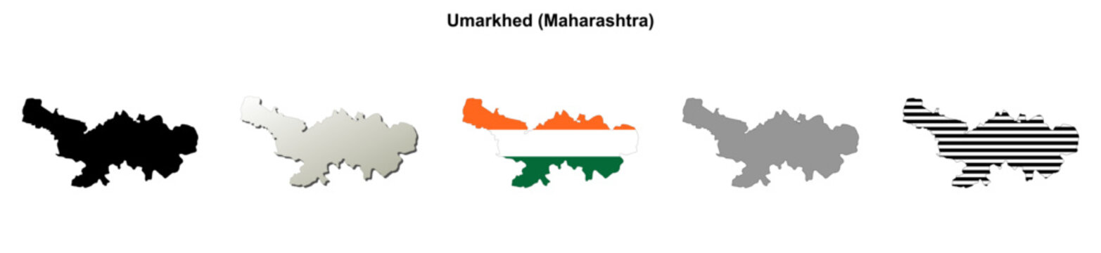 Umarkhed (Maharastra) blank outline map set