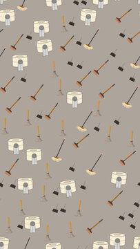 Seamless pattern of cleaning tools and toilet paper